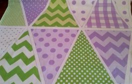 Lilac + Green Bunting Panel, Pure Cotton