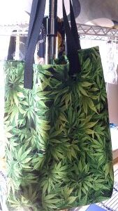 Large Tote Bag, Cannabis Green Fabric, 100% Cotton